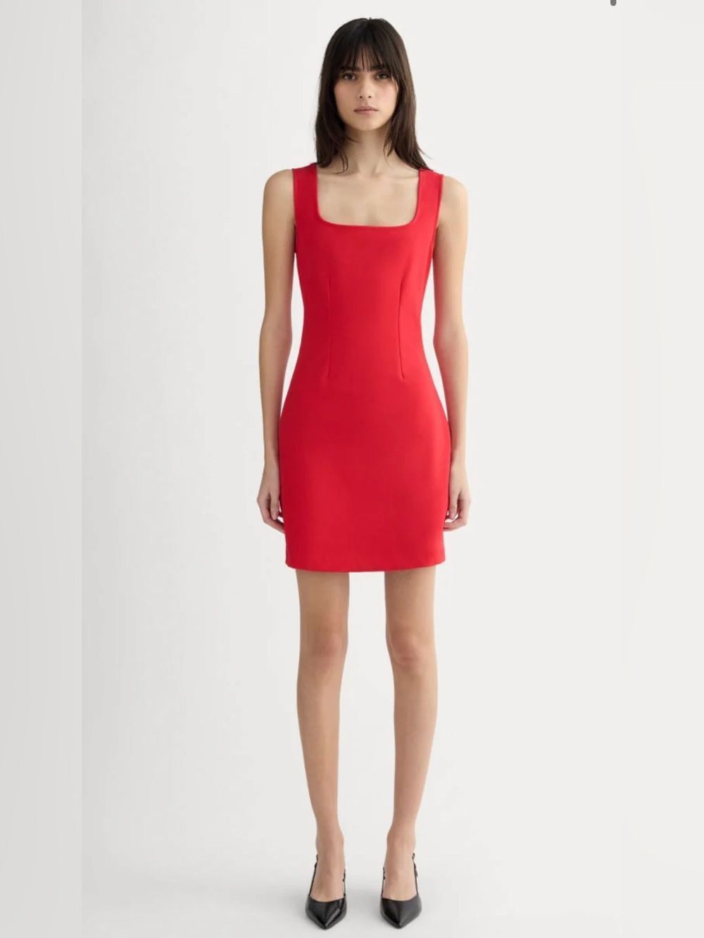 New Everlane The Dream Square Neck Dress Classic Red Size L
